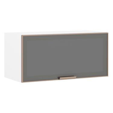 Imagem de Armário Aéreo Basculante 80 Cm Branco Com 1 Porta Em Vidro Reflecta Prata Pérola Luciane Móveis