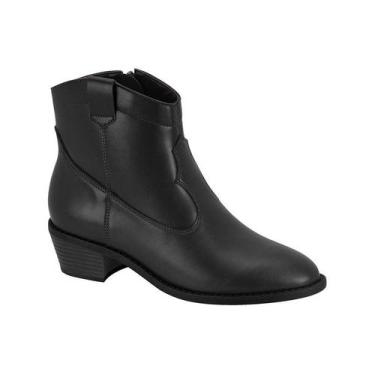 Imagem de Bota Moleca Country Cano Curto Marrom Com Salto Bloco Preto, Preto, 37
