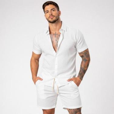 Imagem de Conjunto Masculino Viscolinho Camisa Shorts Mauricinho - Volgue, Branc