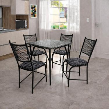 Imagem de Conjunto Famais Noruega Mesa de Jantar Quadrada com Tampo em Granito + 4 Cadeiras em Aç...