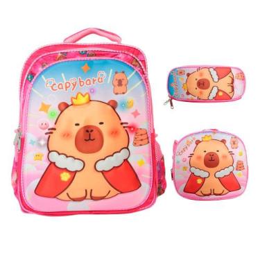 Imagem de Kit Escolar Mochila Infantil Capivara 3D Completo - Plike
