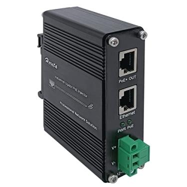Imagem de Injetor Gigabit PoE+ industrial endurecido 12-48VDC entrada com trilho DIN e suporte de parede conectando o dispositivo IEEE 802.3 af/at PoE (30W)