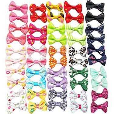 Imagem de Artesanato Chenkou 50 peças (25 pares) Laços de cabelo de gato com clipes para animais de estimação para cuidados com os laços, produtos para misturar cores variam de padrões, laços de cabelo para animais de estimação 1 5/8" x 1" (40 x 25 mm) (estilo clipe)