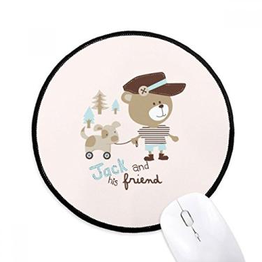 Imagem de Mouse pad de desenho animado urso animal rosa para escritório tapete redondo para computador