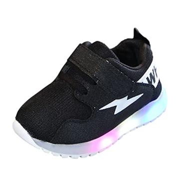 Imagem de Bons sapatos para bebês crianças meninas meninos luz LED sapatos luminosos sapatos esportivos todos os passos, Preto, 6.5 Little Kid