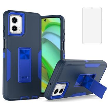 Imagem de Asuwish Capa de celular para Motorola Moto G Power 5G 2023 com protetor de tela de vidro temperado e suporte fino, híbrido, resistente, acessórios para celular GPower G5, feminino, masculino, azul