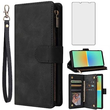Imagem de Asuwish Capa carteira compatível com Sony Xperia 10 IV e protetor de tela de vidro temperado, capa flip de couro, suporte de cartão, acessórios de celular TPU, capas de telefone para Experia 10IV 5G