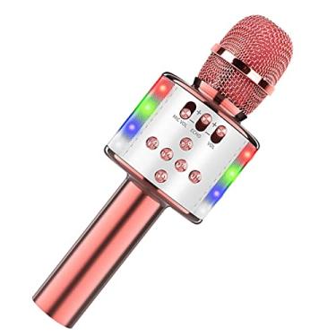 Imagem de Xiaojikuaipao Microfone de karaokê 4 em 1, som de qualidade profissional e LED, microfone portátil para crianças e adultos, perfeito para festas em casa - ouro rosa branco