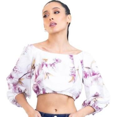 Imagem de Blusa Onça Preta Ciganinha Floral PR23 Off White Feminino-Feminino
