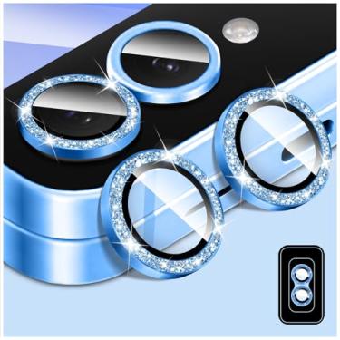 Imagem de Kucheed Protetor de lente de câmera Bling para Samsung Galaxy Z Flip 4, protetor de tela de vidro temperado, alinhamento automático de glitter, anéis de metal individuais, adesivos de filme