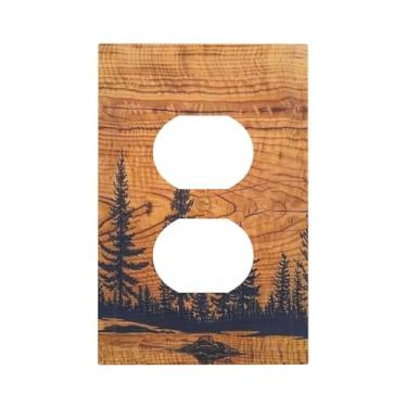 Imagem de Forest Pine Tree Woodland Wood 1 Gang Dispositivo Elétrico Duplex Placa de Tomada Decorativa Única Dupla Placa de Parede Receptáculo Luz Interruptor Placa de Interruptor