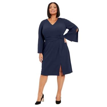 Imagem de London Times Bainha SLV feminina com decote em V e fenda lateral, Blazer azul-marinho, 50