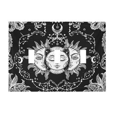 Imagem de Wpshijia Capa de interruptor de luz sol e lua psicodélico placa de parede 3 gangues placa de interruptor de luz tripla preto e branco alternador decorativo capas de tomada placa de interruptor