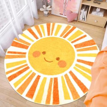 Imagem de Lacomfy Tapete infantil Boho Sun Play Mat 1,5 m redondo sol quarto tapete para meninos meninas tapete circular para sala de jogos, tapete lavável para sala de estar, tapetes infantis, laranja amarelo
