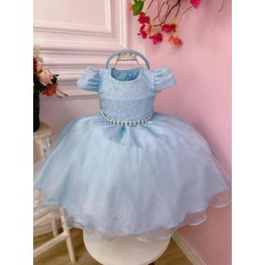 Imagem de Vestido Infantil Azul C/ Renda e Cinto de Pérolas Tiara - puzzle, 8