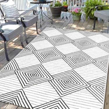 Imagem de Tapete impermeável para ambientes externos 1,5 x 2,4 m, tapete de palha de plástico reversível dobrável para pátio, trailer, deck varanda, quintal, varanda, acampamento, piquenique, praia, ambientes