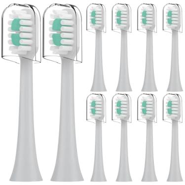 Imagem de Compatível com cabeças de escova de dentes elétrica AquaSonic Icon, para escova de dentes elétrica AquaSonic Icon, com capa contra poeira, pacote com 10 (pedra, média)