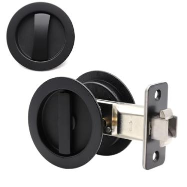 Imagem de Dontay Trava de passagem de porta de bolso, rotação dupla face, trava de privacidade (cama/banho), descarga, alavanca de bloqueio grande, ferragens para porta de espessura de 3,5 a 6,8 cm (1, preto