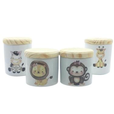 Imagem de Kit higiene bebê Safari 4 potes MENINA - Peças Porcelana Tampas Pinus 