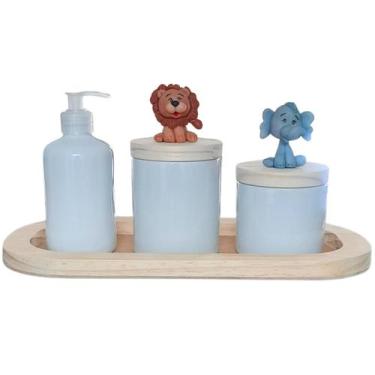 Imagem de Kit higiene bebê 4 peças Safari - Bandeja e potes - Peças porcelana ba