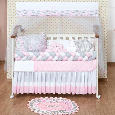 Imagem de Kit Quarto do Bebê Berço e Tapete Nuvem Rosa 13 Peças