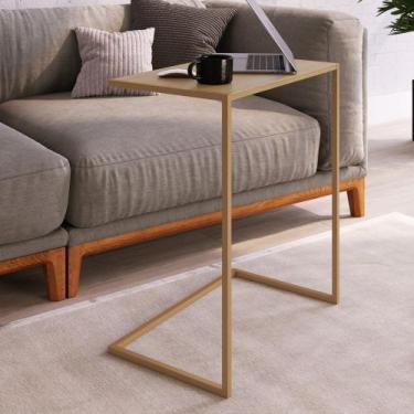 Imagem de Mesa Lateral Estrutura em Aço 58cm Complementos Artesano, Hanover/Dour