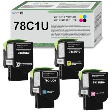 Imagem de Cartucho de toner de ultra alto rendimento 78C1U 78C1UK0 78C1UC0 78C1UM0 78C1UY0 substituição para impressora Lexmark CS521 CS622 CX622 CX625 CX622ade pacote com 4, BK 10.500 páginas; C/M/Y 8.0000