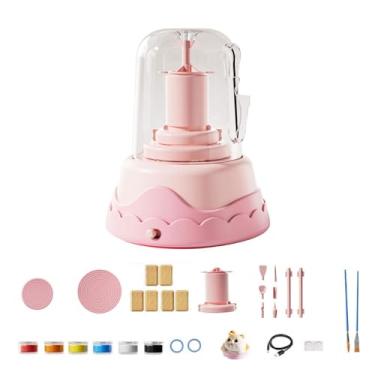 Imagem de Nishiyuenyi Kids Electric Pottery Wheel Set Machine Máquina Diy Profissional Criança Infantil Pais Interativos Toy Arte Artesanato Kit, Clay 6 Rosa