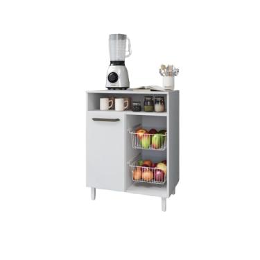 Imagem de Fruteira Armário Branco Multiuso Moderno Com porta Com Espaço Para Microondas Fp