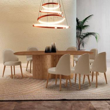 Imagem de Mesa De Jantar Suiça 220cm Madeira Tampo Laminado Orgânico Veludo Bege / Imbuia Nat.