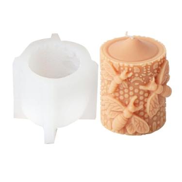 Imagem de Xidmold Molde de vela cilíndrica de acabamento de renda de abelha, molde de silicone de colmeia de abelha para vela de cera de abelha, vela de cera de soja, ornamento de gesso, artesanato DIY (H)