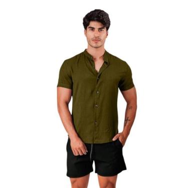 Imagem de Camisa Social Gola Padre Masculina Slim Fit Manga Curta - Mitchelgutto
