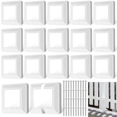 Imagem de Tandefio 16 peças 10,16 cm x 10,16 cm capa de base de poste saia metal branco alpendre coluna envoltório para poste de madeira cerca deck cabo balaústre (tamanho interno 8,9 cm x 9 cm)