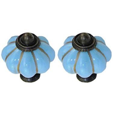 Imagem de Puxador de armário de 6 peças, puxador de armário de gaveta, puxador de cerâmica, maçanetas de móveis de cerâmica europeia maçaneta de porta de armário de cozinha (azul)