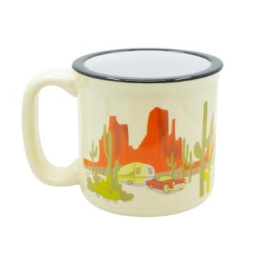 Imagem de Caneca de café de cerâmica - Caneca de acampamento inspirada retrô de 445 ml - para bebidas quentes e frias - Funciona como uma caneca de chá, sopa e café - Canecas de café de acampamento elegantes, versáteis e que podem ser usadas no micro-ondas Camp Casual