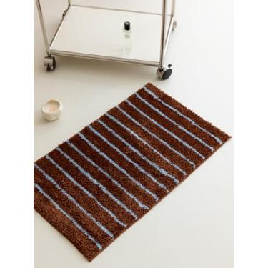 Imagem de WENSHUO Tapete de área de listras verticais caramelo de luxo, tapete antiderrapante absorvente de microfibra, parte inferior antiderrapante TPR, (75 cm C × 45 cm L)
