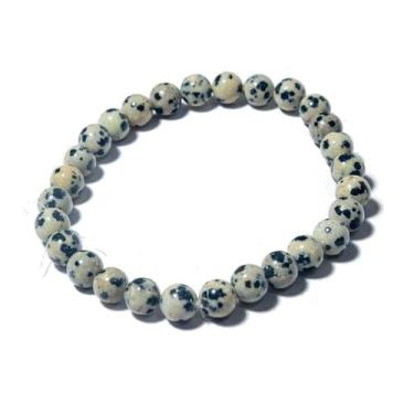 Imagem de Pulseira Pedra Jaspe Dalmata Bolinha 6mm Fio Silicone - CristaisdeCurv