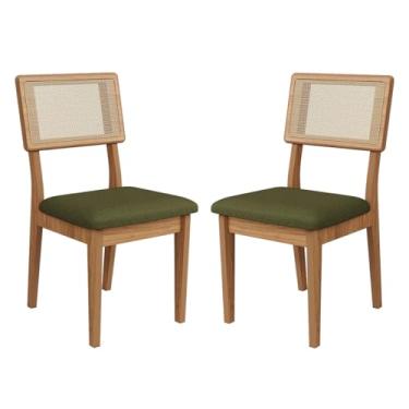 Imagem de Dalla Costa Kit 2 Cadeiras em MDF Freijó Assento Estofado Verde Encosto com Tela Dalla Costa