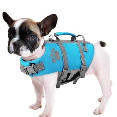 Imagem de Queenmore Colete salva-vidas para cães pequenos, colete salva-vidas para nadar, colete de natação para cachorro tubarão com alça de segurança, salva-vidas para filhotes de barco com gancho