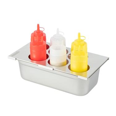 Imagem de Restaurantware Pacote com 1 suporte de aço inoxidável com 6 furos, 7,4 cm de diâmetro, serve para panelas de alimentos de tamanho 1/3, adequado para lava-louças com design de lábio integrado para