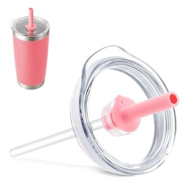 Imagem de Bluwing Tampa de copo de 590 ml com canudo para YETI, tampa de substituição para copo YETI Rambler de 590 ml, caneca de 680 g, caneca de canudo de 740 ml, tampas à prova de derramamento (rosa)