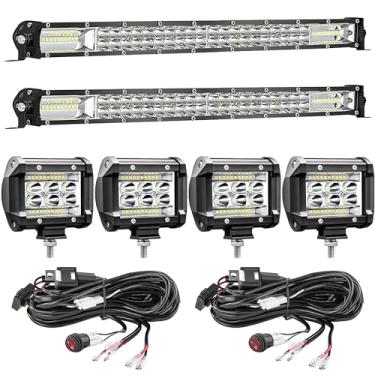 Imagem de SAN YOUNG Kits De Barras Luz Led, (2) Finas 20", (4) Luzes Pod 4", Chicote Elétrico, Trabalho Para Tratores Quadriciclo 24 V, Direção Off-Road Caminhão [Uso Somente Em V!]