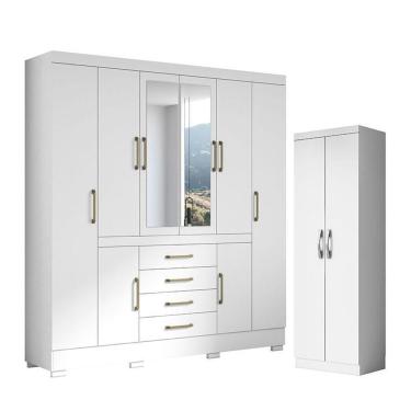 Imagem de Guarda Roupa Casal Nápole 2045149 E Armário Multiuso New 2000192 Branco - Aramóveis