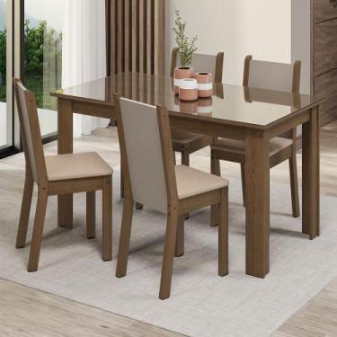 Imagem de Sala Jantar Mesa Vidro 4 Cadeiras Rustic/crema - MADESA