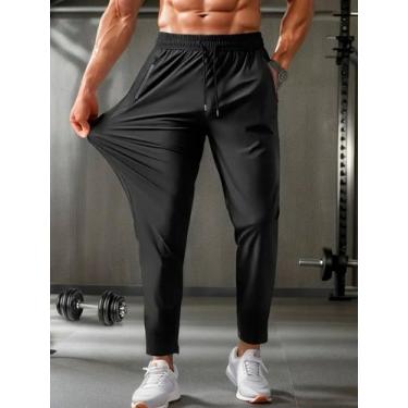 Imagem de Calça Jogger Preta Masculina Dry Fit Com Bolso Esportiva Leve Com Elas