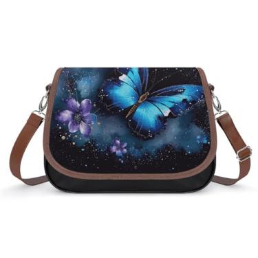 Imagem de Bolsa para laptop borboleta azul galáxia, bolsas de couro para computador, bolsas de ombro forradas, bolsas e bolsas de trabalho, escritório de negócios, bolsa de mão com alça superior para mulheres