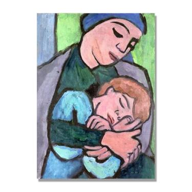 Imagem de NHLDZYH Quadros de pinturas famosas. (Mãe e filho a dormir) por Gabriele Münter. Impressão em tela. Quadros decoração de parede 50 x 70 cm apenas tela
