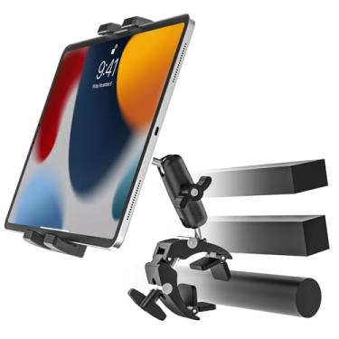 Imagem de YOOZ Golf Cart Scooter Stroller Handlebar Tablet Holder [Compatible with Various Pole Rod Bar Tubes] Bike Moto Boat Bike Mount Metal Clamp for iPad Pro Air Mini, Galaxy, Kindle, Fire, Phone, 4-13"
