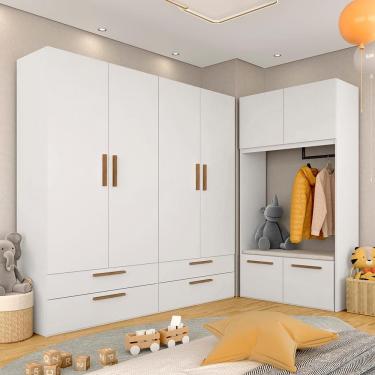 Imagem de Guarda Roupa Infantil 8 Pts 4 Gav E Puff Baú Joy Bco/frei/l.bege - M.a