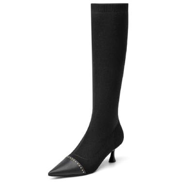 Imagem de NEWBELLA COSY Botas de cano alto femininas Glimmer bico fino, Preto, 34